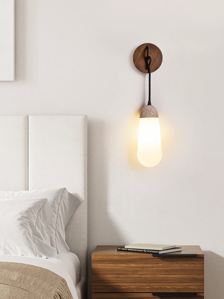 Knot Hearth Sconce — Travertine & Wood Wall Light