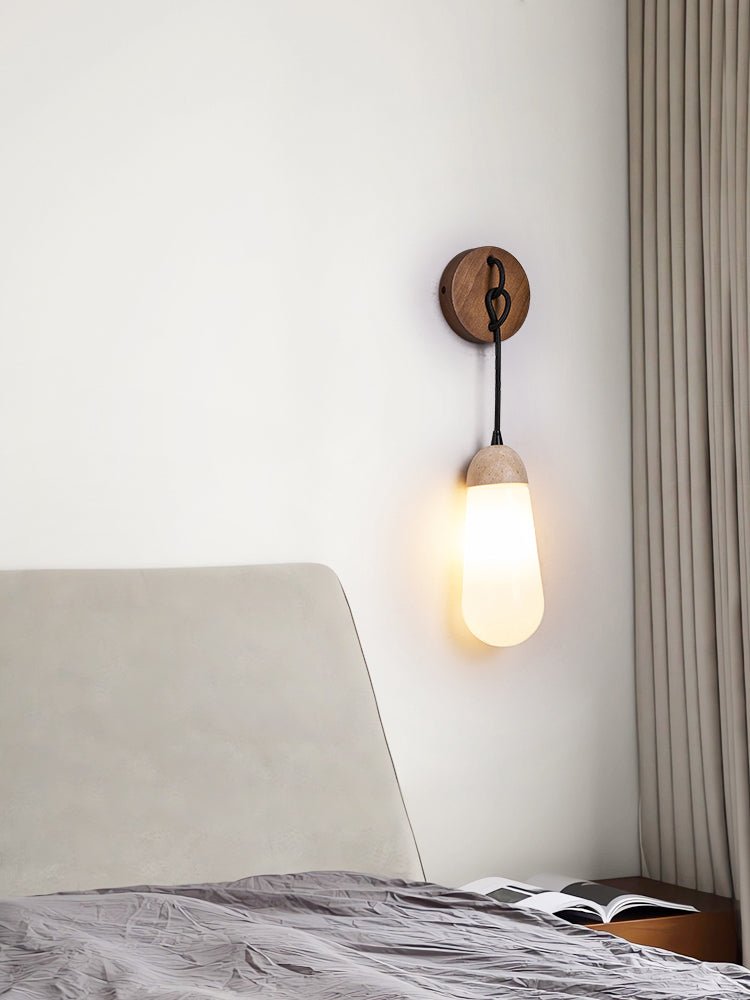 Knot Hearth Sconce — Travertine & Wood Wall Light