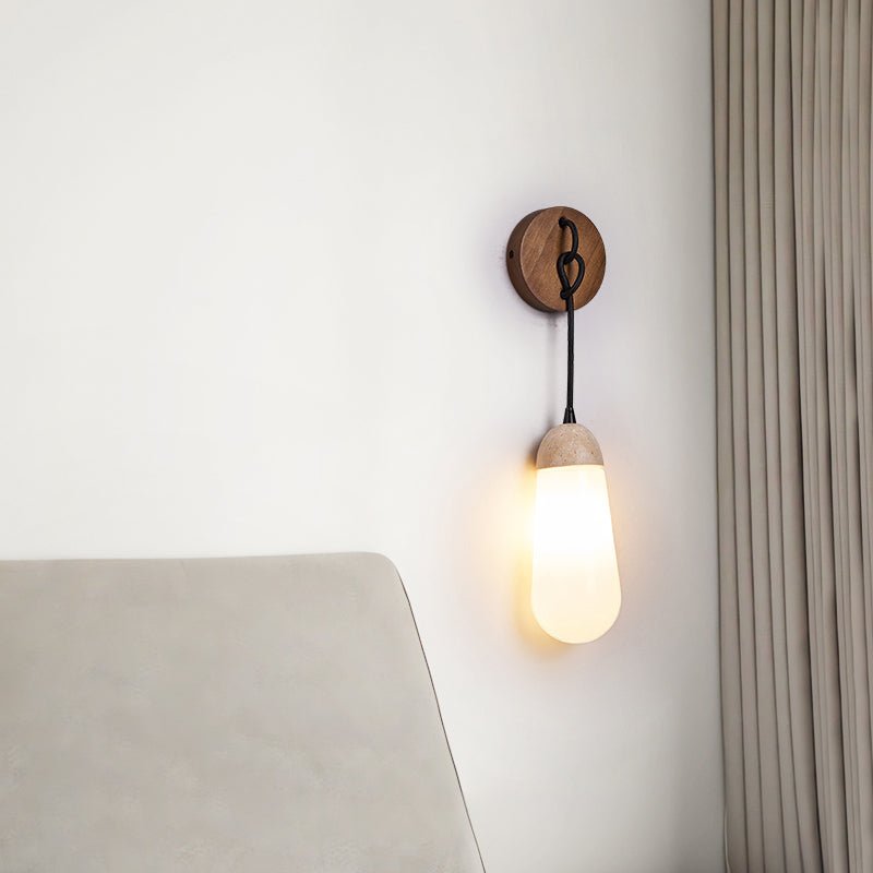 Knot Hearth Sconce — Travertine & Wood Wall Light