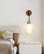 Knot Hearth Sconce — Travertine & Wood Wall Light