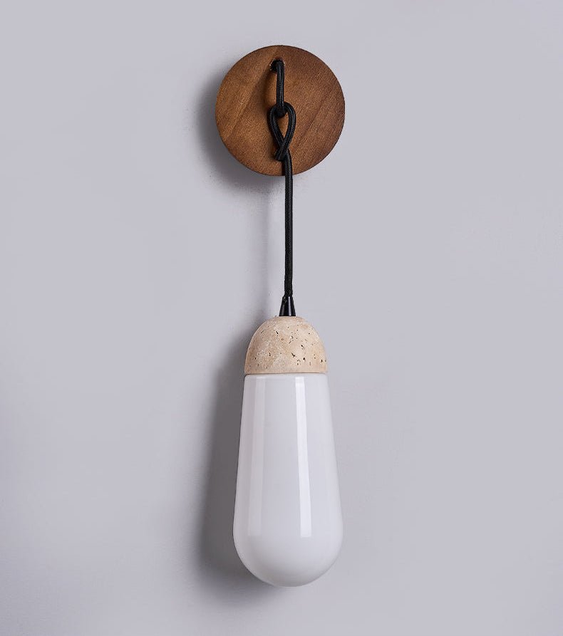 Knot Hearth Sconce — Travertine & Wood Wall Light