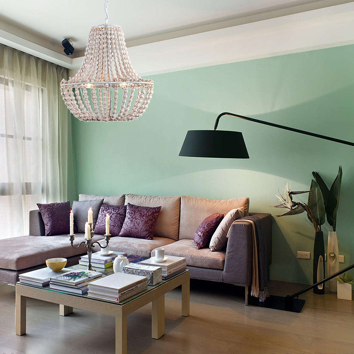 Koralky Beaded Chandelier with Wooden Accents for Modern Interiors
