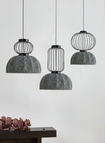 Korvo Pendant Light – Sculptural Black Metal & Fabric Dome Lamp