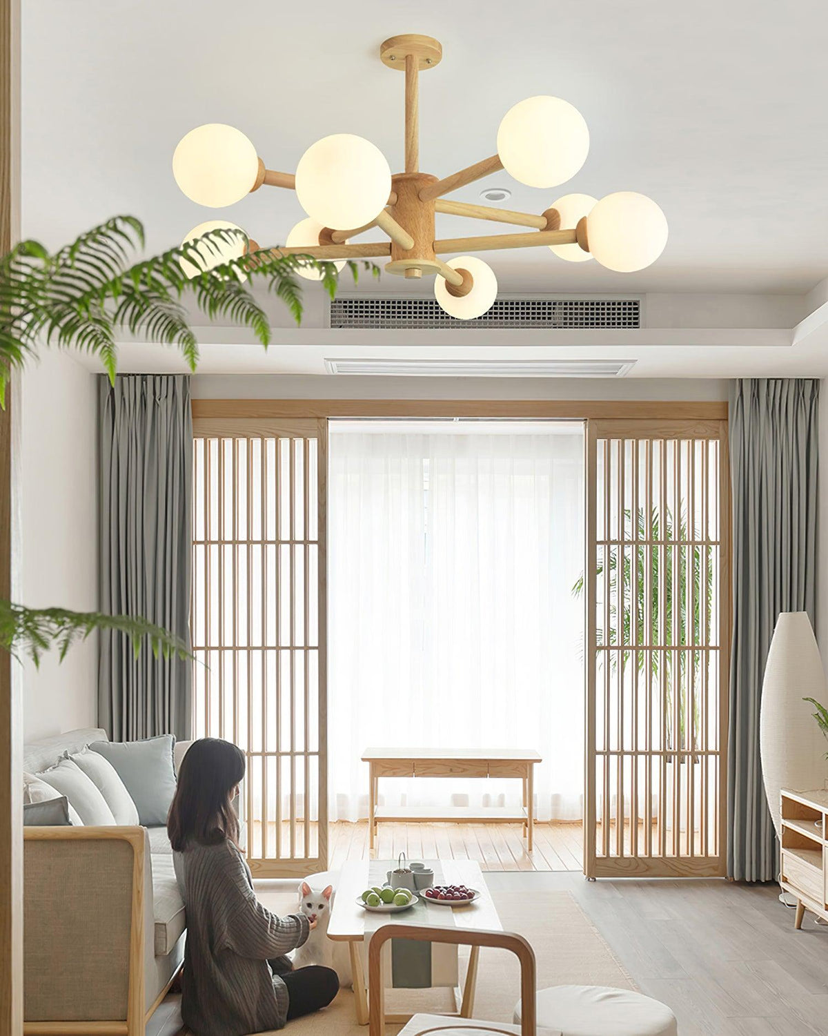 Kozan Wooden Chandelier – Sculptural Modern Pendant Light for Dining Room and Living Room