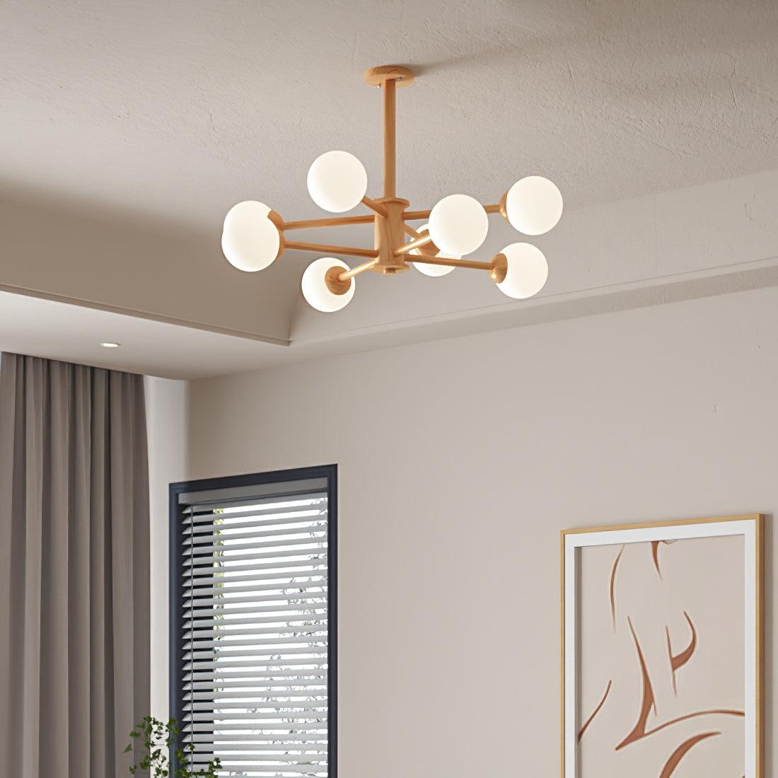 Kozan Wooden Chandelier – Sculptural Modern Pendant Light for Dining Room and Living Room