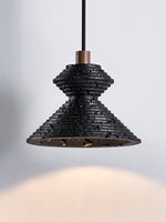 Kryos Texture Pendant Light in Black Travertine with Walnut Accent