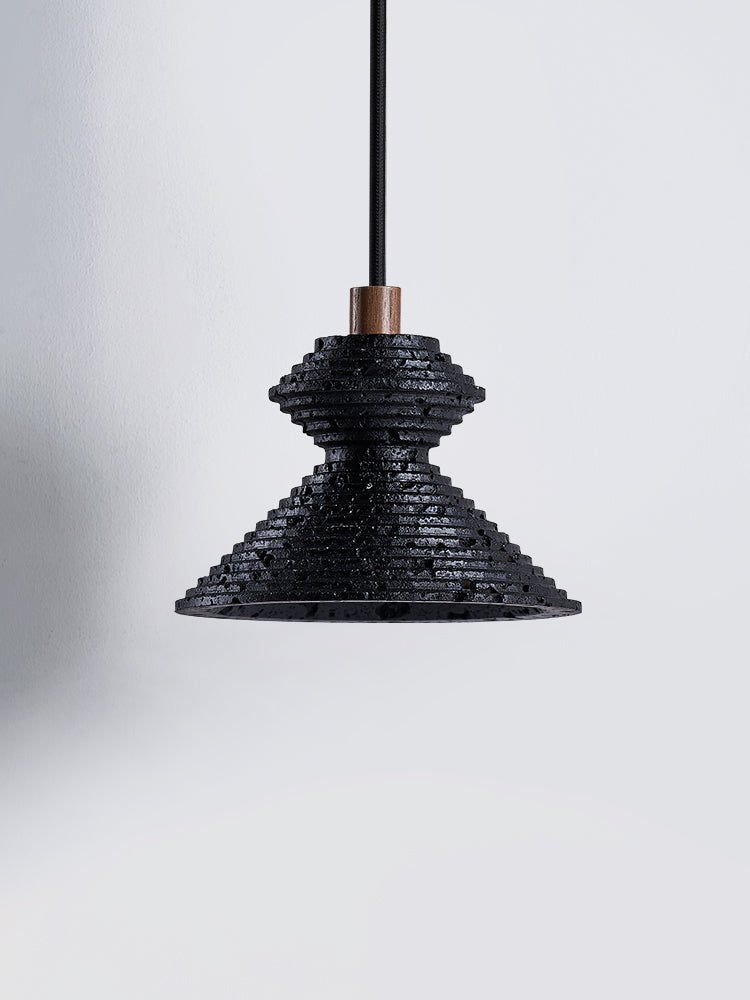 Kryos Texture Pendant Light in Black Travertine with Walnut Accent