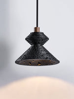 Kryos Texture Pendant Light in Black Travertine with Walnut Accent