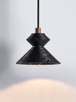 Kryos Texture Pendant Light in Black Travertine with Walnut Accent