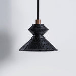 Kryos Texture Pendant Light in Black Travertine with Walnut Accent
