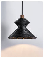 Kryos Texture Pendant Light in Black Travertine with Walnut Accent