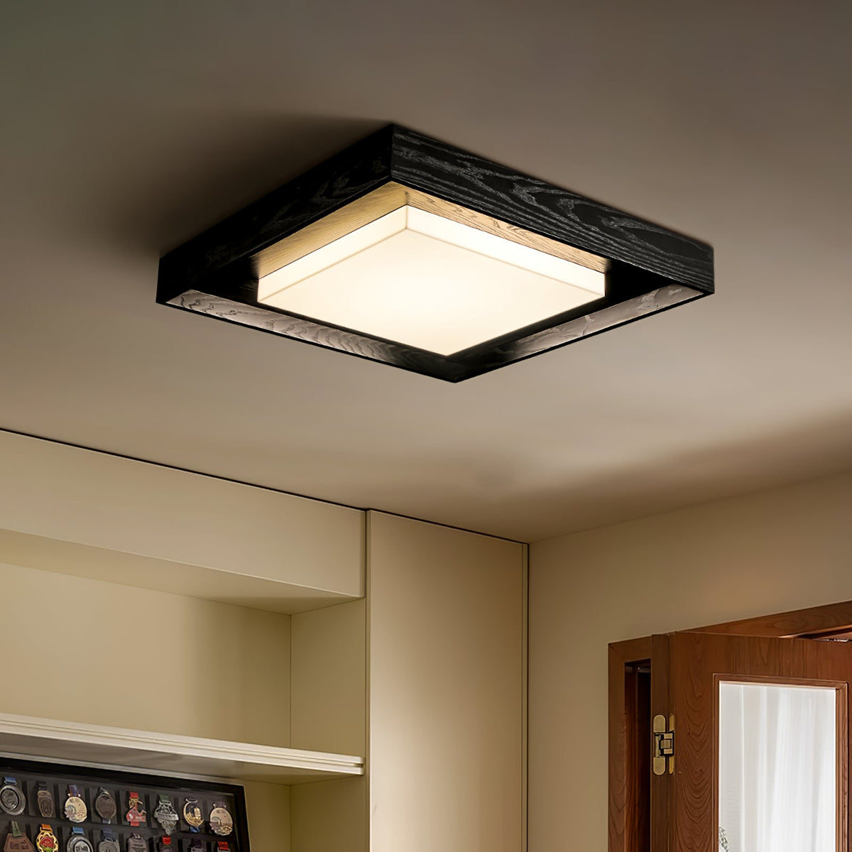 Kurin Wood Frame Ceiling Light – Modern Flush Mount LED for Bedroom, Dining, Living Room