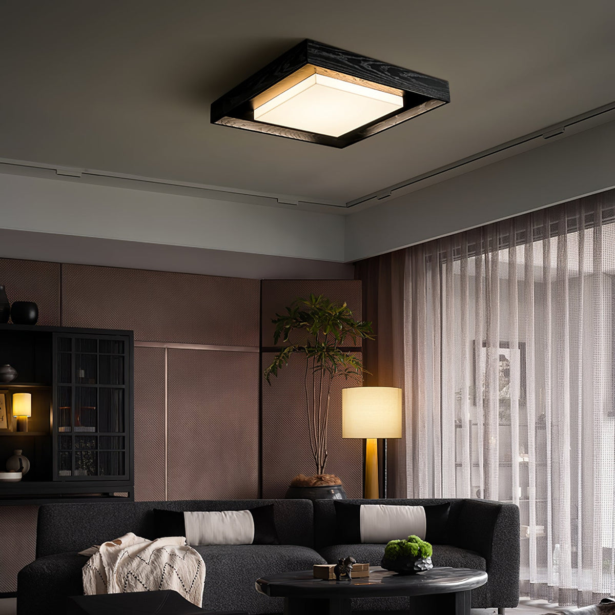 Kurin Wood Frame Ceiling Light – Modern Flush Mount LED for Bedroom, Dining, Living Room