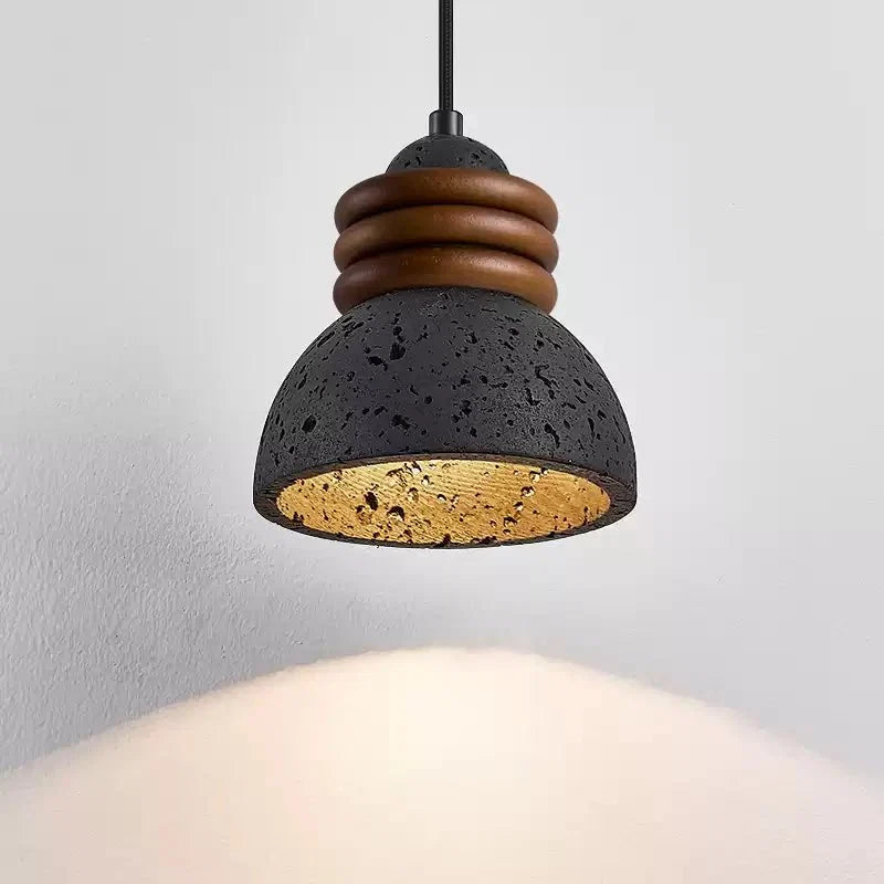 Kuro Ring Pendant Light in Black Travertine and Walnut