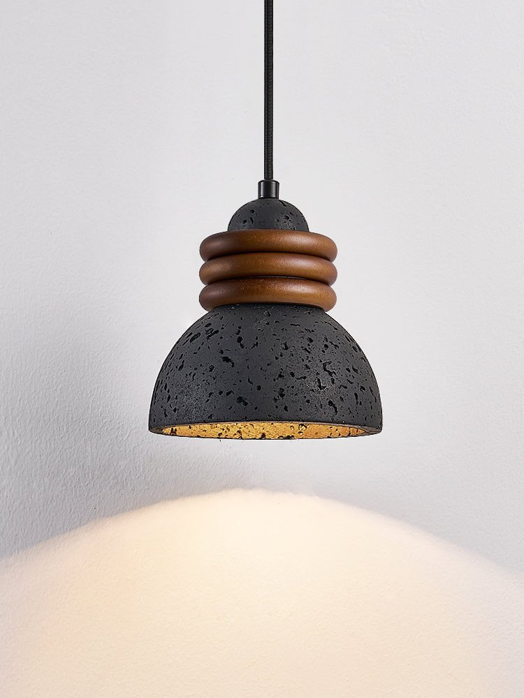 Kuro Ring Pendant Light in Black Travertine and Walnut