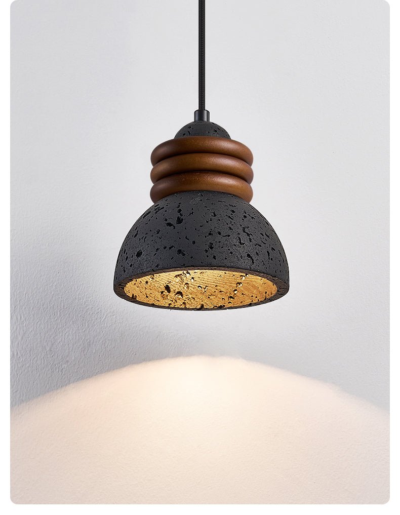 Kuro Ring Pendant Light in Black Travertine and Walnut
