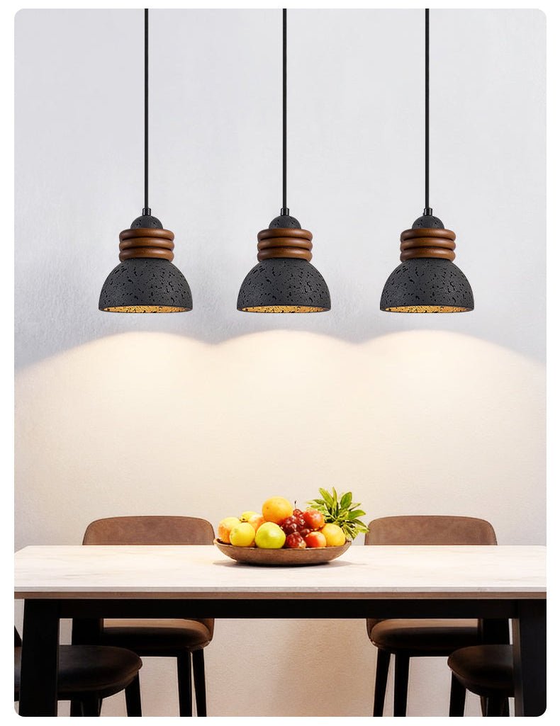 Kuro Ring Pendant Light in Black Travertine and Walnut