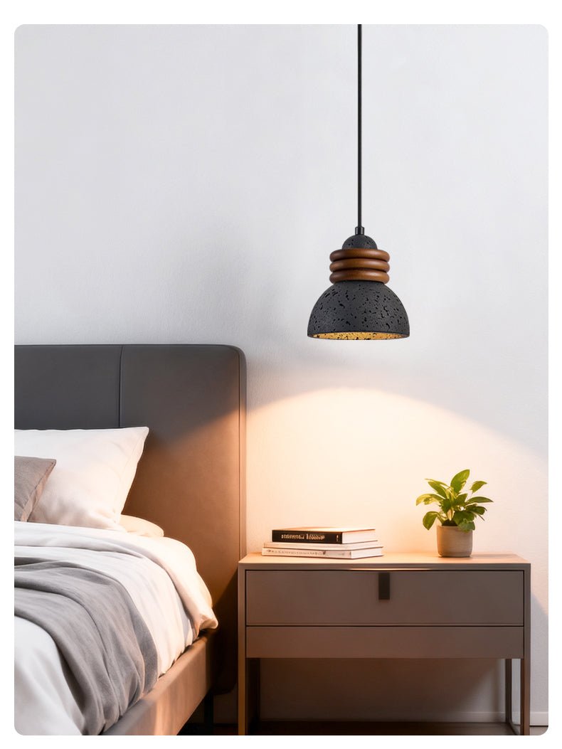 Kuro Ring Pendant Light in Black Travertine and Walnut