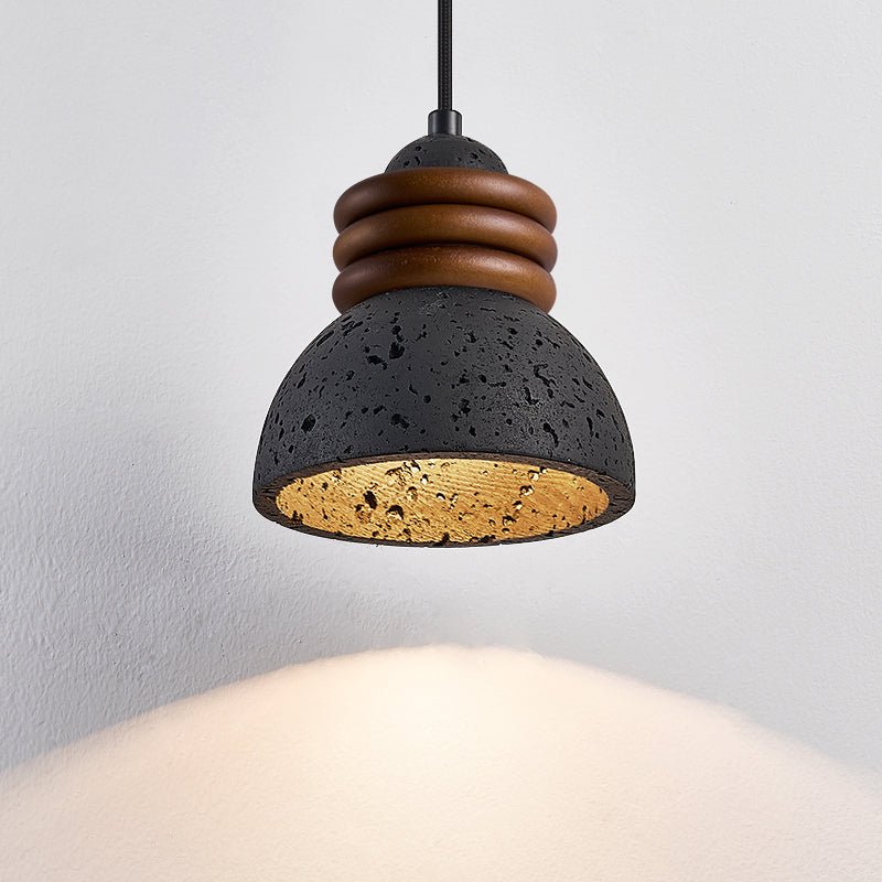 Kuro Ring Pendant Light in Black Travertine and Walnut