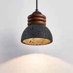 Kuro Ring Pendant Light in Black Travertine and Walnut