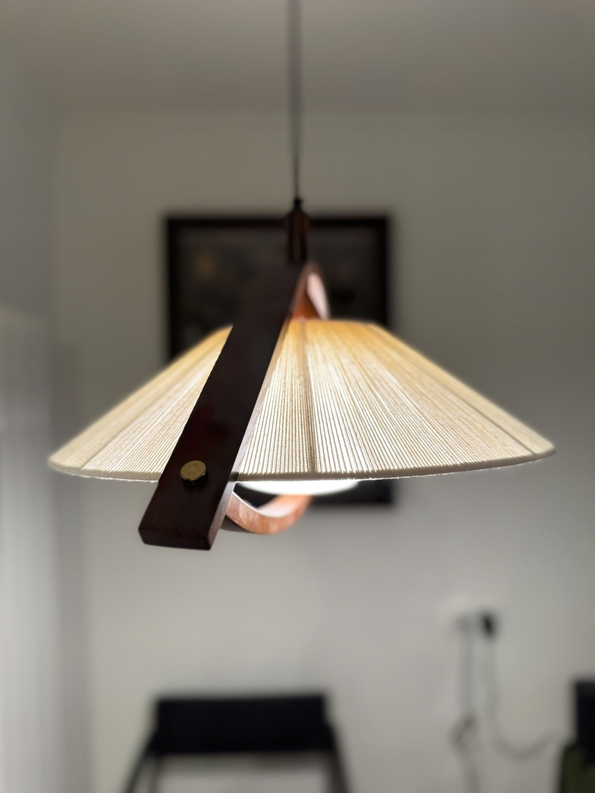 Kyomi Arch Pendant Light – Modern Wood & Fabric Hanging Lamp for Dining and Living Rooms