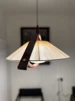 Kyomi Arch Pendant Light – Modern Wood & Fabric Hanging Lamp for Dining and Living Rooms
