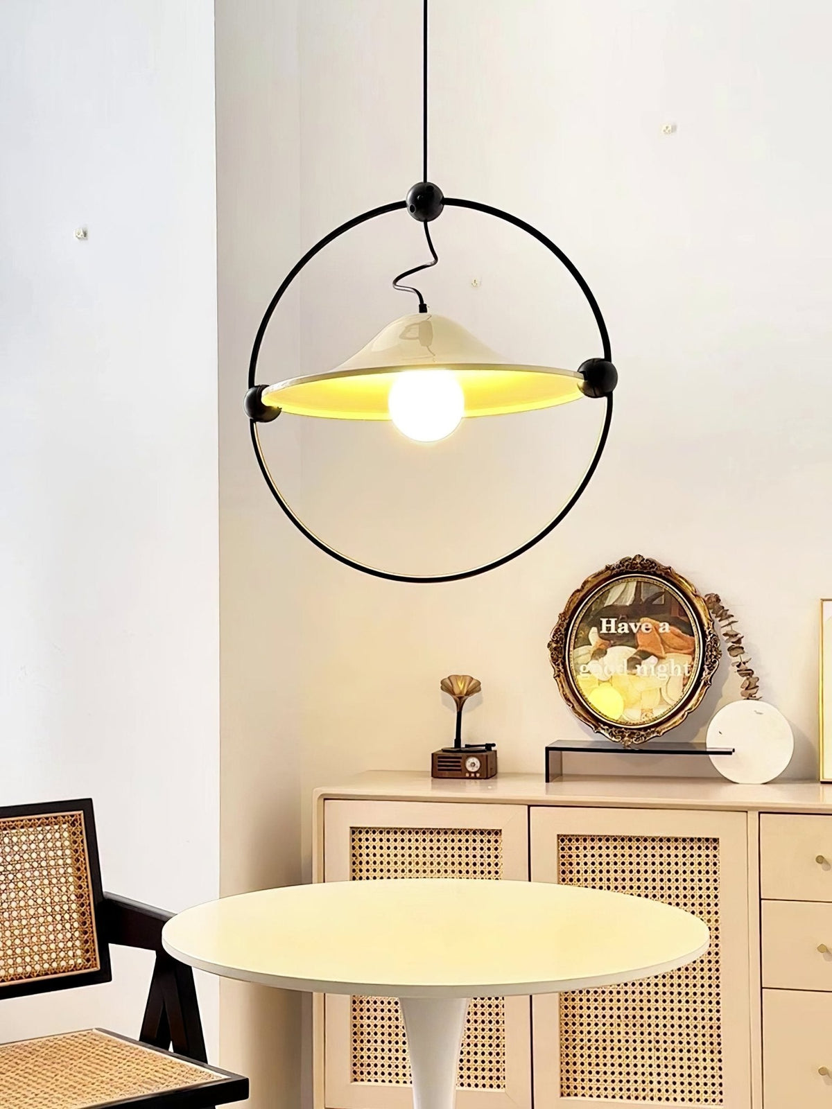 Kyra Pendant Light — Sculptural Golden Shade in Metal Ring