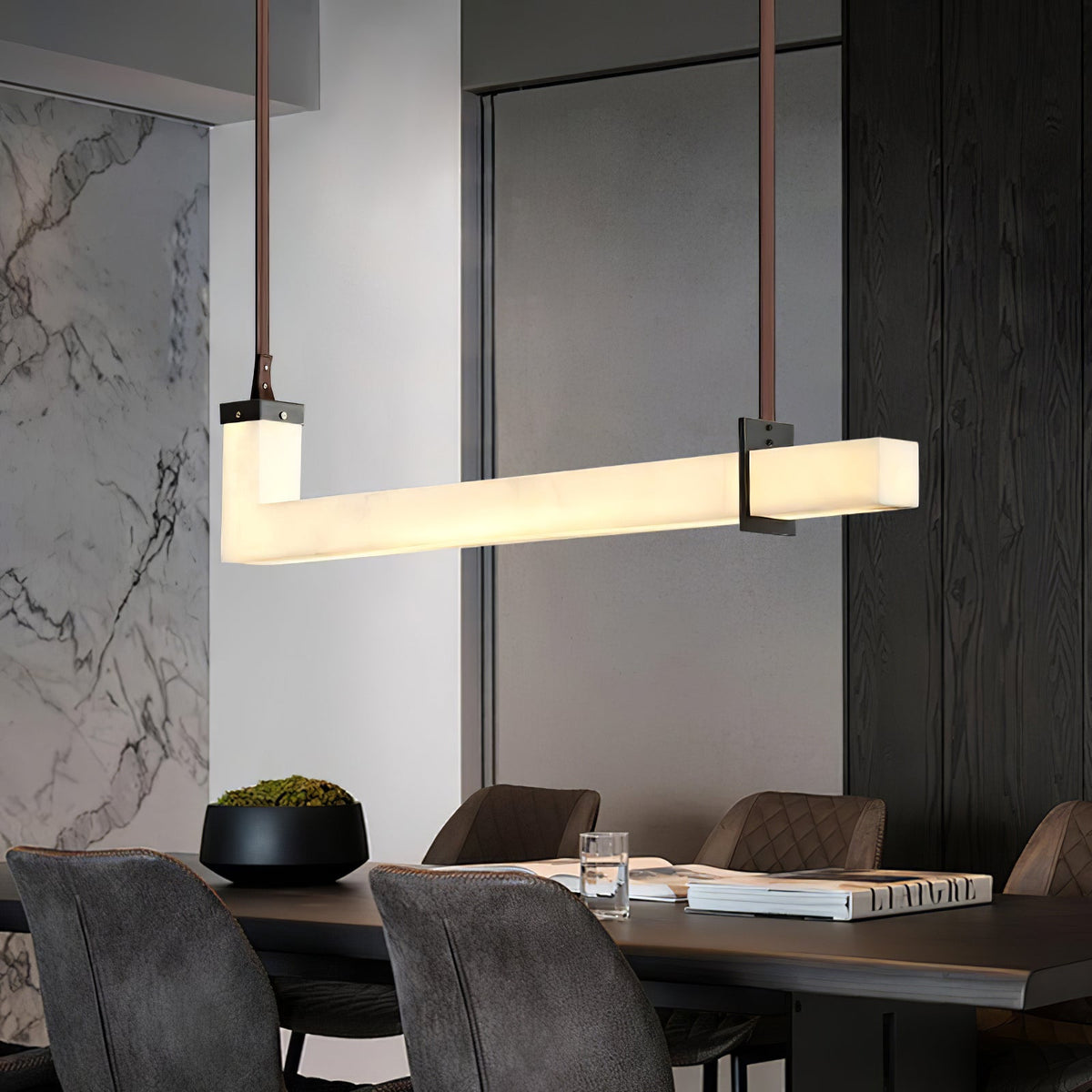 L-Axis Alabaster Pendant Light – Modern Linear LED Chandelier