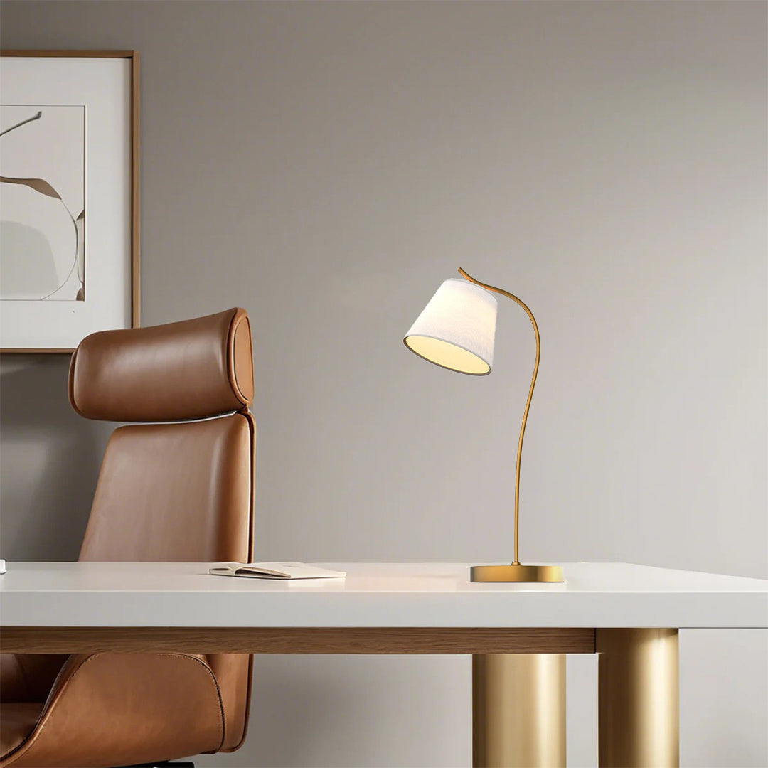 Modern Gooseneck Desk Lamp with Linen Cone Shade for Home Office