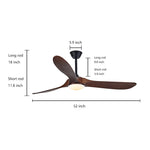 Retro Solid Wood Ceiling Fan with Dimmable LED Light and Remote Control