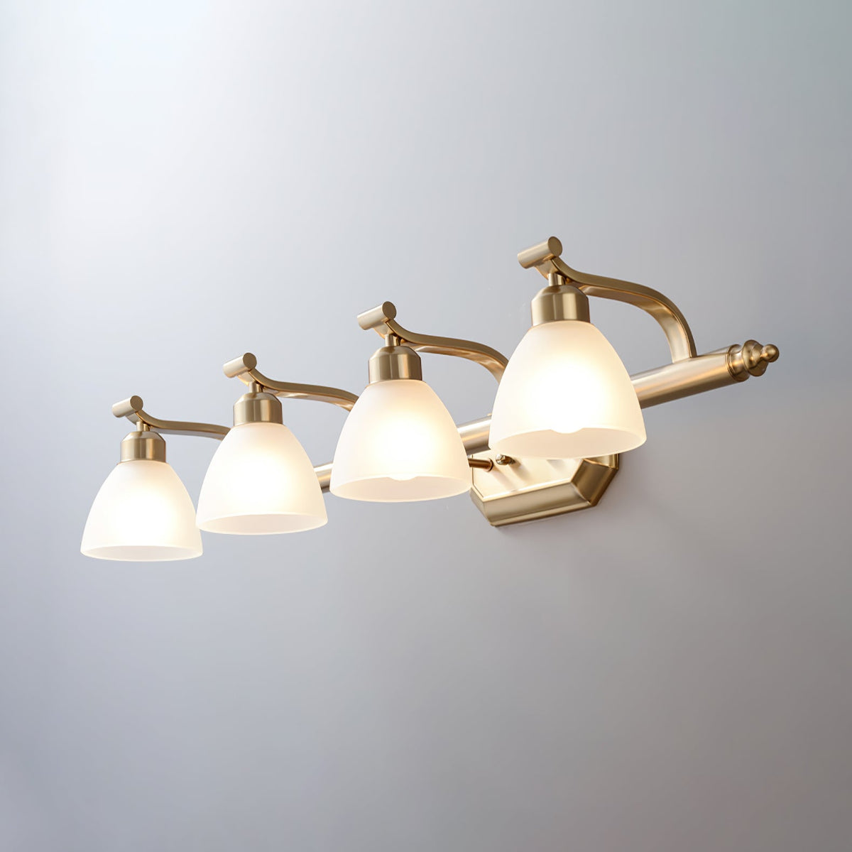 Lana Classic Four-Light Brass Bathroom Wall Sconce in Frosted Glass