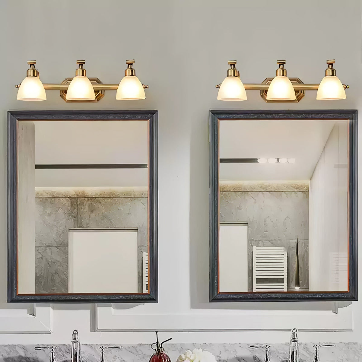 Lana Classic Four-Light Brass Bathroom Wall Sconce in Frosted Glass