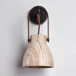 Lanta Arc Stone Wall Sconce in Travertine and Wood