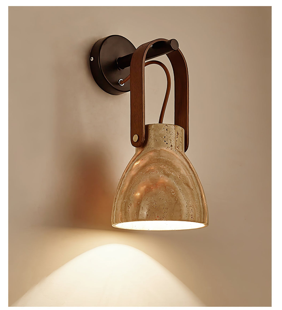 Lanta Arc Stone Wall Sconce in Travertine and Wood