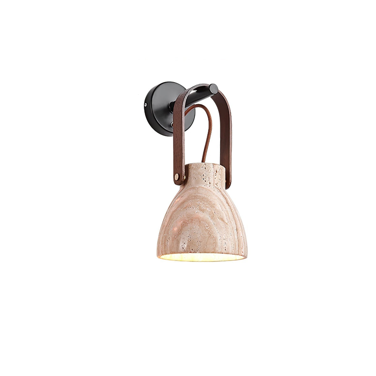 Lanta Arc Stone Wall Sconce in Travertine and Wood