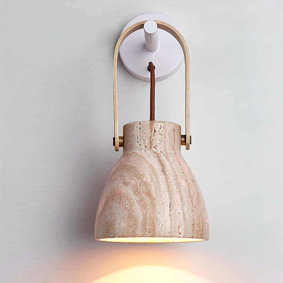 Lanta Arc Stone Wall Sconce in Travertine and Wood