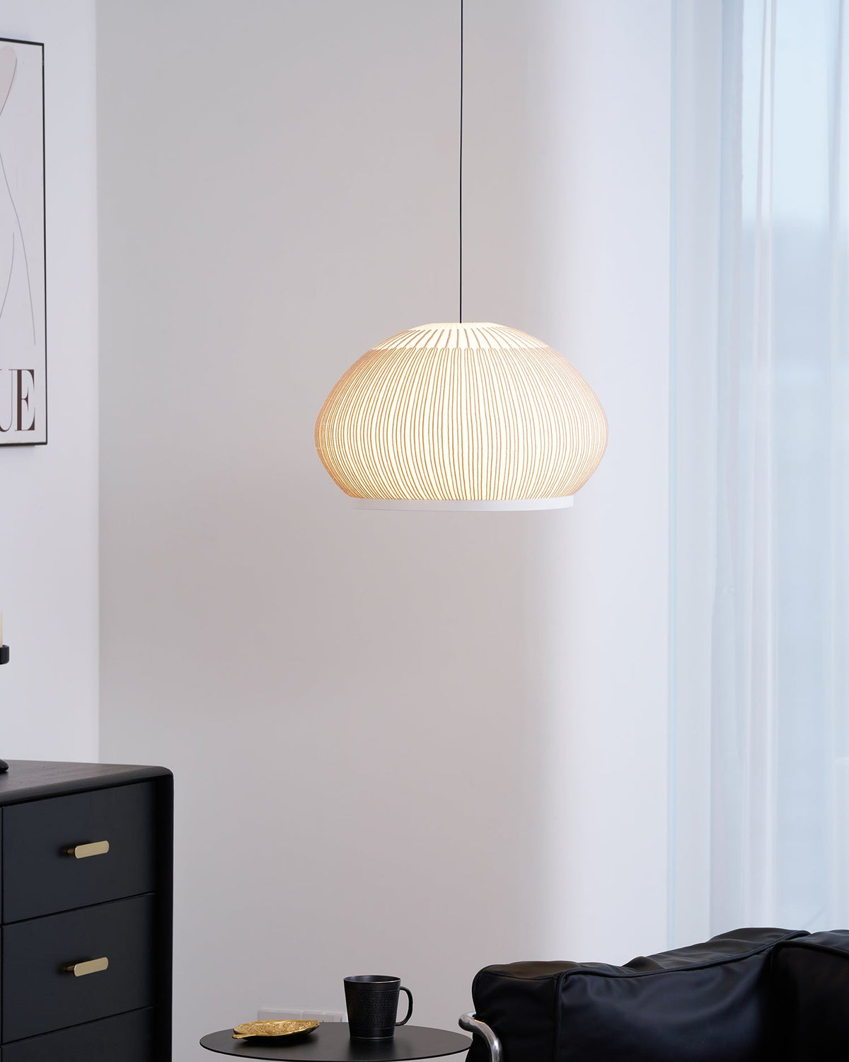 Lantern Knit Pendant Light – Woven Fabric Shade, Modern Minimalist Ceiling Lamp