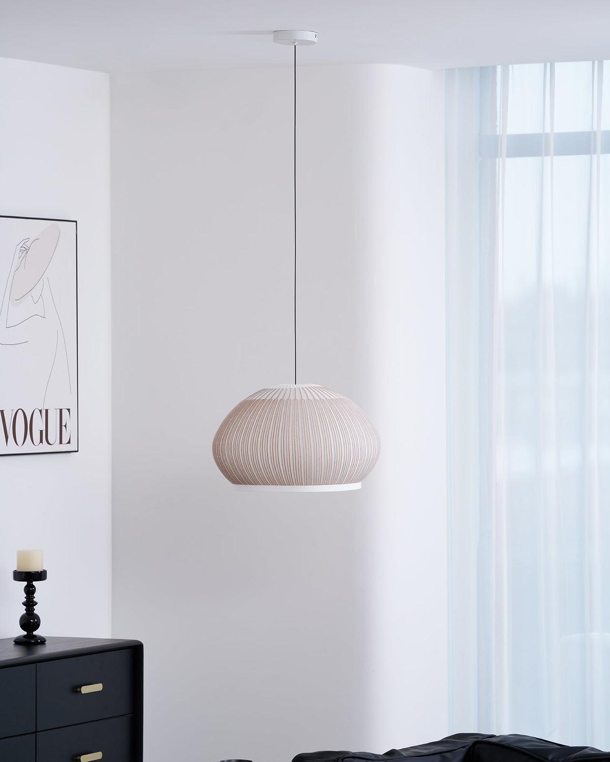 Lantern Knit Pendant Light – Woven Fabric Shade, Modern Minimalist Ceiling Lamp
