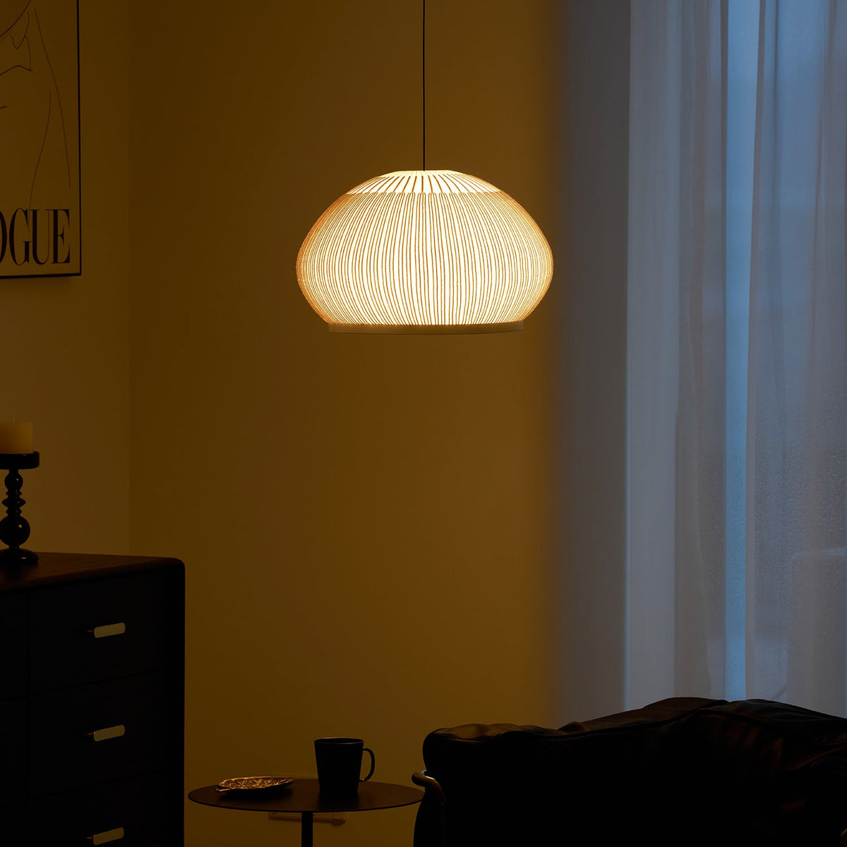 Lantern Knit Pendant Light – Woven Fabric Shade, Modern Minimalist Ceiling Lamp