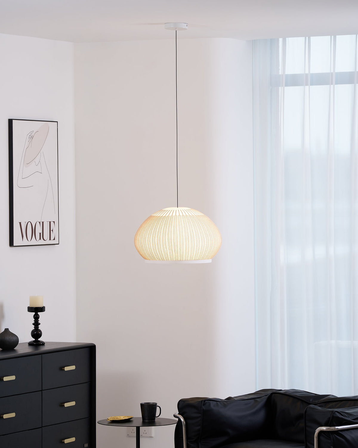 Lantern Knit Pendant Light – Woven Fabric Shade, Modern Minimalist Ceiling Lamp