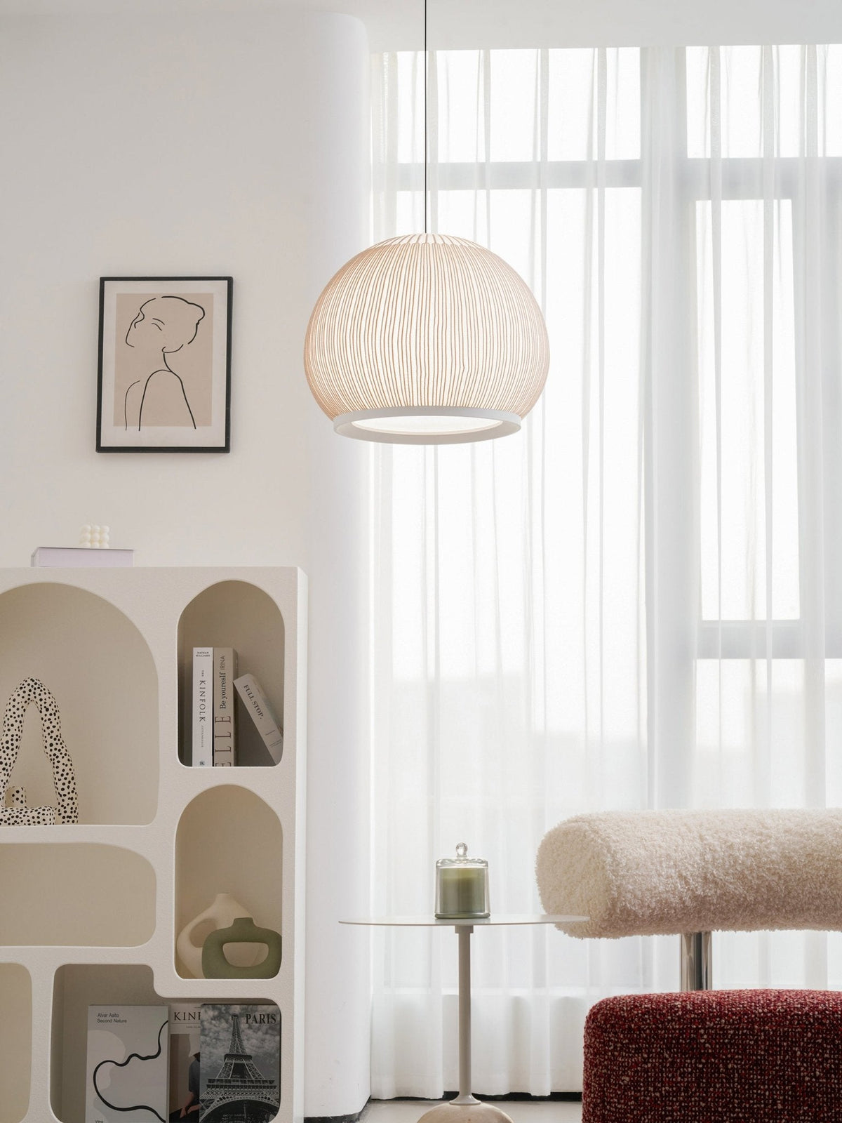 Lantern Knit Pendant Light – Woven Fabric Shade, Modern Minimalist Ceiling Lamp