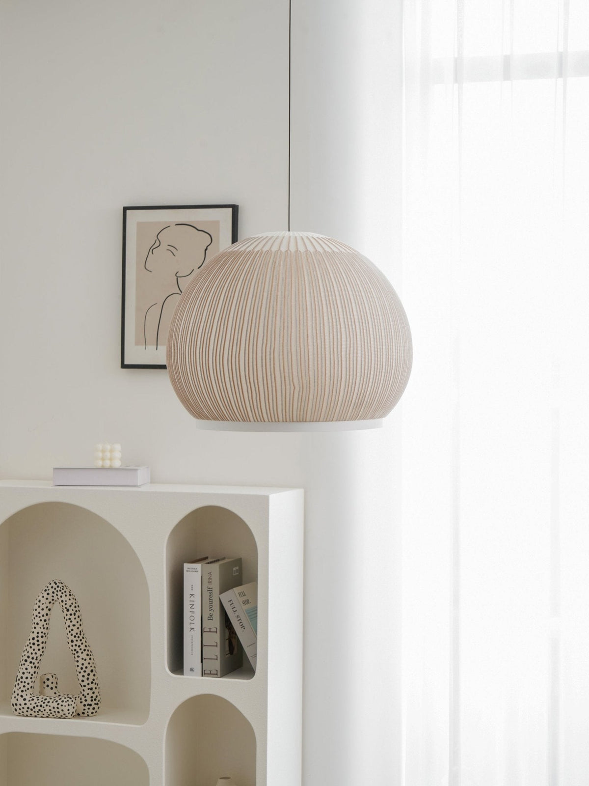 Lantern Knit Pendant Light – Woven Fabric Shade, Modern Minimalist Ceiling Lamp
