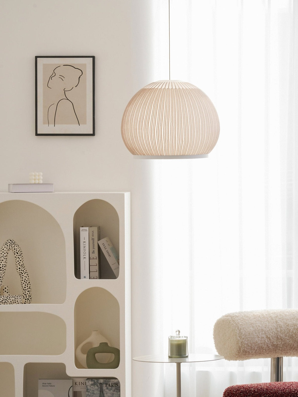 Lantern Knit Pendant Light – Woven Fabric Shade, Modern Minimalist Ceiling Lamp