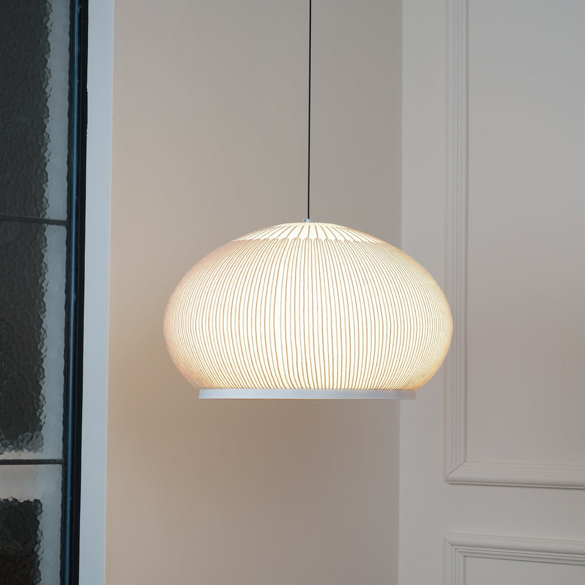 Lantern Knit Pendant Light – Woven Fabric Shade, Modern Minimalist Ceiling Lamp