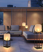 Aurora Lantern Floor Lamp – Modern Outdoor Lighting in Stainless Steel and Glass