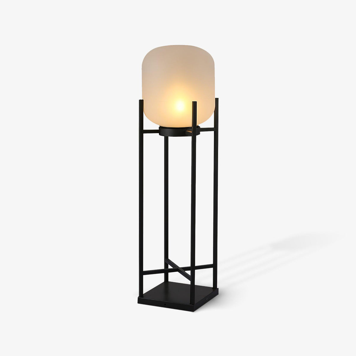 Aurora Lantern Floor Lamp – Modern Outdoor Lighting in Stainless Steel and Glass