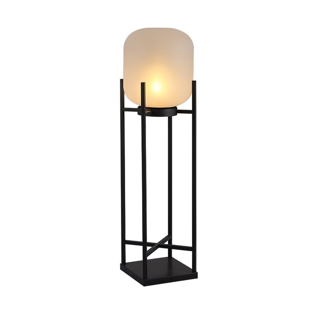 Aurora Lantern Floor Lamp – Modern Outdoor Lighting in Stainless Steel and Glass
