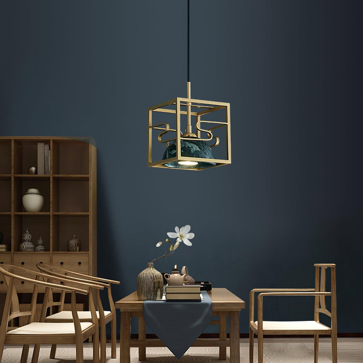 Lantern Square Brass and Marble Pendant Light for Modern Interiors