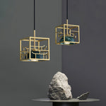 Lantern Square Brass and Marble Pendant Light for Modern Interiors