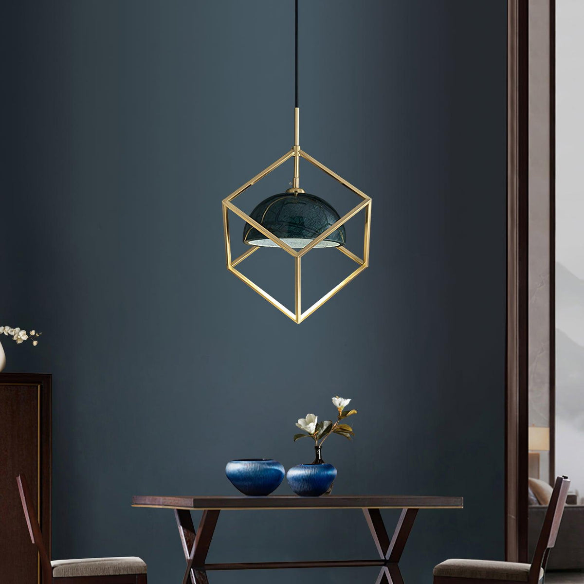 Lantern Square Brass and Marble Pendant Light for Modern Interiors